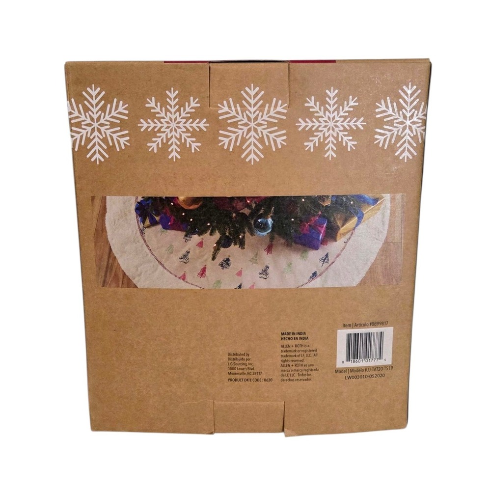 Allen + Roth Christmas Tree Skirt NIB Quaint Tree Design Linen Feel & Fluffy Fur - Picture 4 of 4